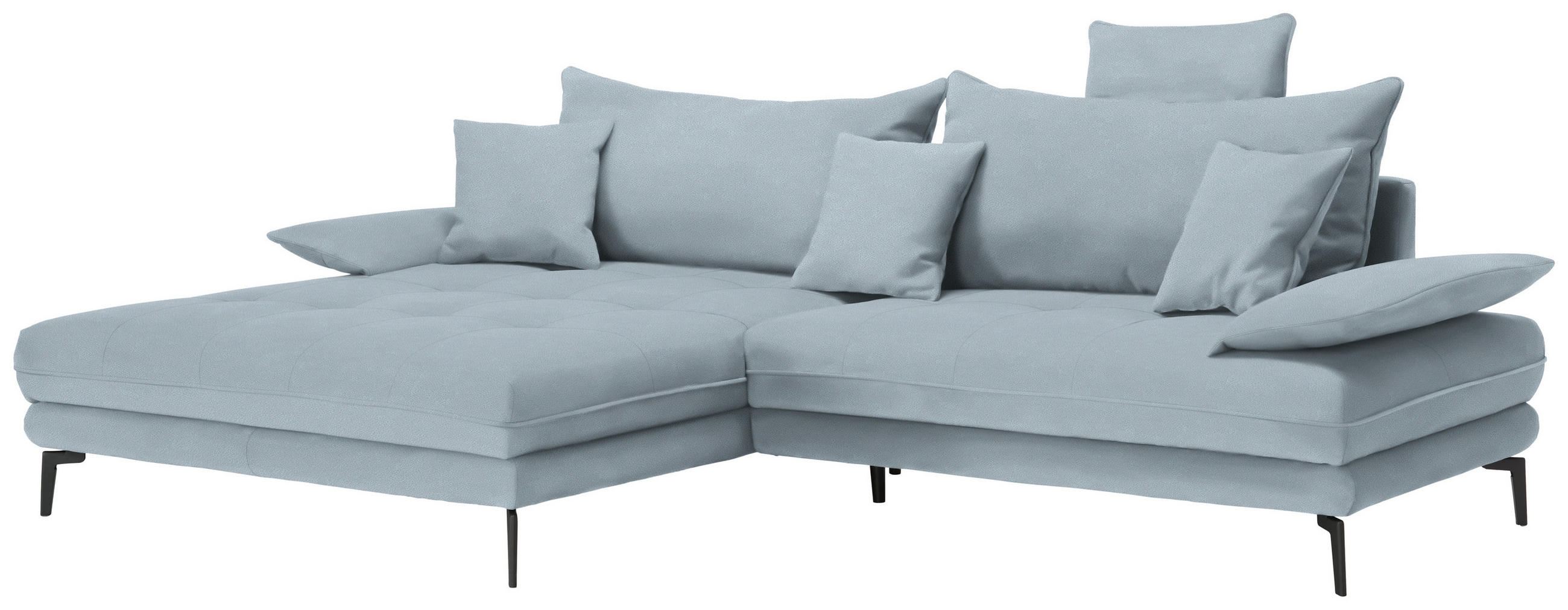ECKSOFA PRATO Hellblau Flachgewebe  - Schwarz/Hellblau, MODERN, Textil/Metall (176/292cm) - MID.YOU