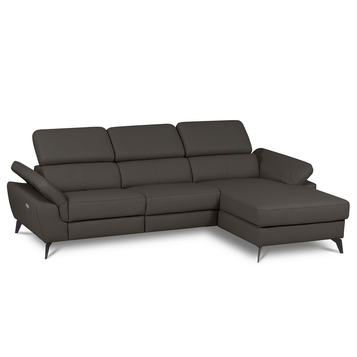 ECKSOFA SONO in Lederlook Echtleder Dunkelbraun Armteilverstellung, Kopfteilverstellung  252/179 cm  - Dunkelbraun/Schwarz, Design, Leder/Textil (252/179cm) - Livetastic