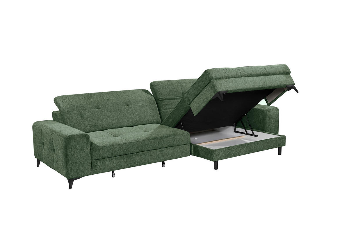ECKSOFA SORELLA Dunkelgrün Mikrovelours Kopfteilverstellung, Sitztiefenverstellung  - Dunkelgrün/Schwarz, Design, Kunststoff/Textil (328/182cm) - MID.YOU