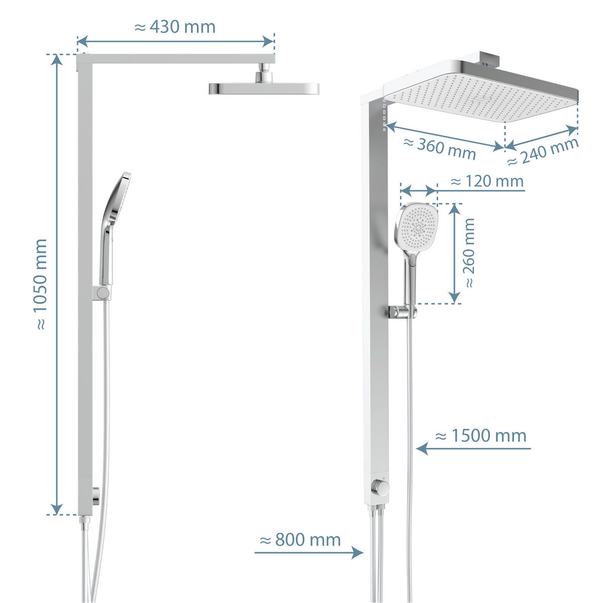Überkopfbrauseset La Palma  - Chromfarben, MODERN, Kunststoff (43/105/5cm) - Premium Living