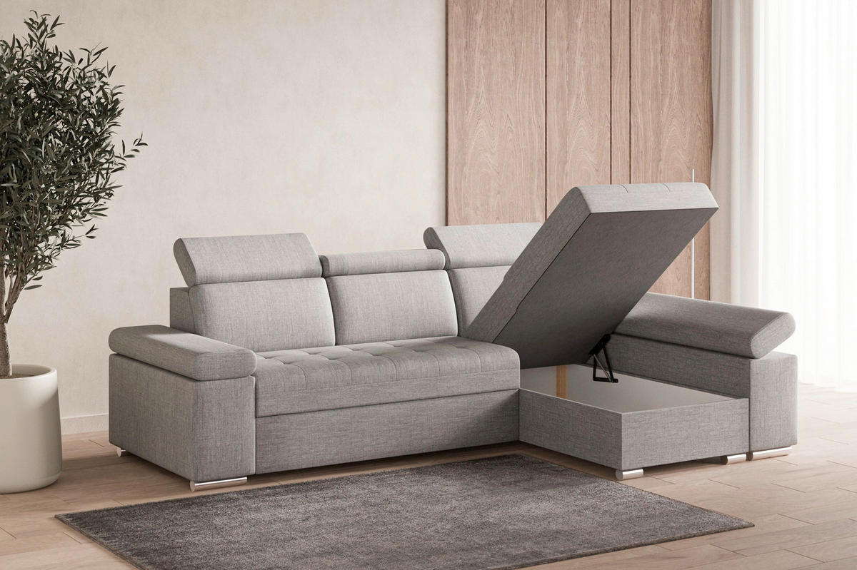 ECKSOFA TORONTO in Webstoff Hellgrau  - Silberfarben/Hellgrau, Design, Kunststoff/Textil (260/168cm) - MID.YOU