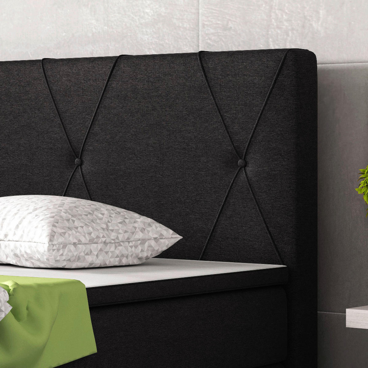 BOXSPRINGBETT 180/200 cm  in Schwarz  - Silberfarben/Schwarz, KONVENTIONELL, Textil/Metall (180/200cm) - MID.YOU