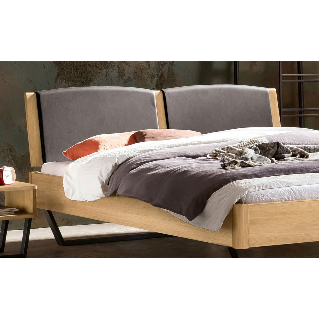 Thumbnail - Hasena Bett, Eiche, Holz, Eiche, massiv, Höhe ca. 22 cm, 160x200 cm, gepolstertes Kopfteil, in verschiedenen Holzarten e...