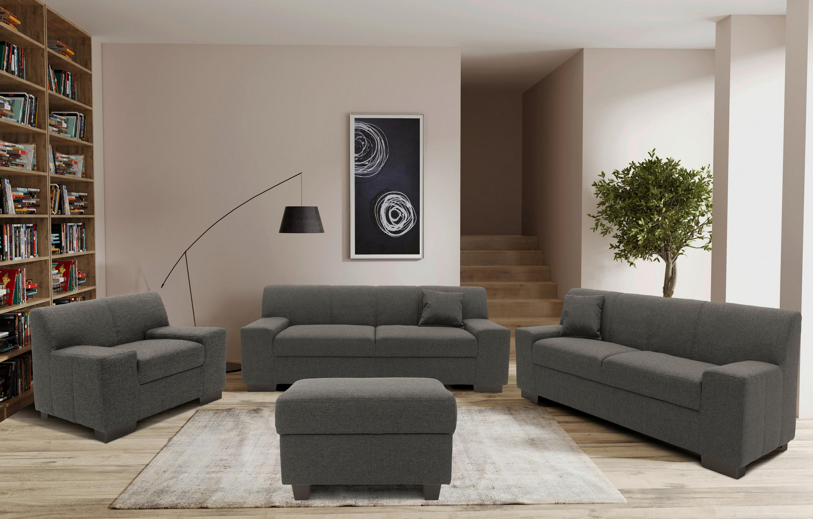 3-SITZER-SOFA Webstoff Graubraun  - Wengefarben/Graubraun, Design, Holz/Textil (212/74/85cm) - MID.YOU