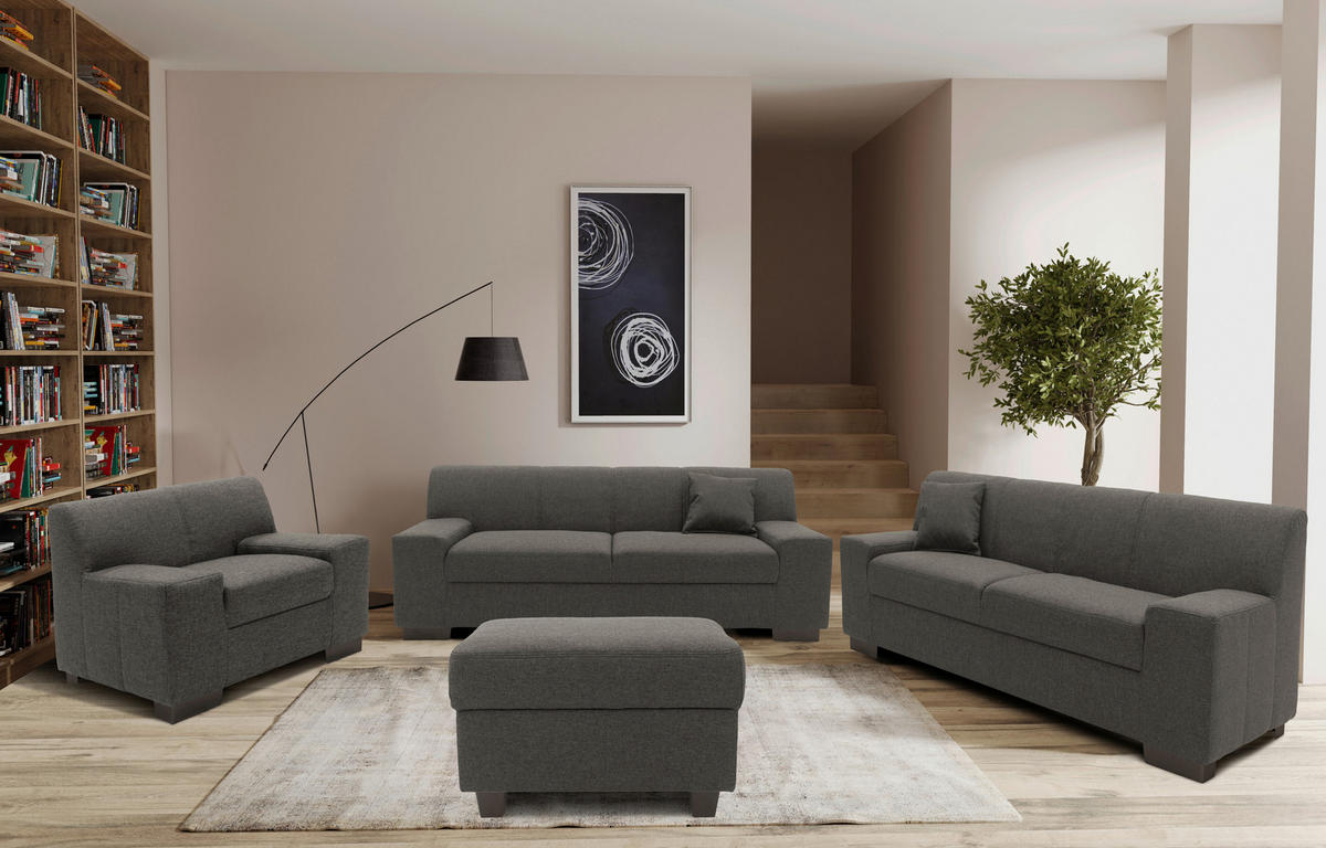 3-SITZER-SOFA in Webstoff Graubraun  - Wengefarben/Graubraun, Design, Holz/Textil (212/74/85cm) - MID.YOU