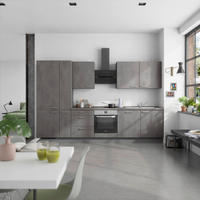 KÜCHENBLOCK Riva 330 cm  in Schieferfarben  - Schieferfarben/Edelstahlfarben, MODERN, Holzwerkstoff/Metall (330cm) - Nobilia