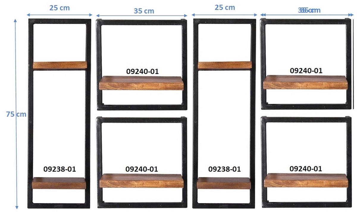 WANDREGALSET 135/75/25 cm  - Schwarz/Naturfarben, Design, Holz/Metall (135/75/25cm) - MID.YOU