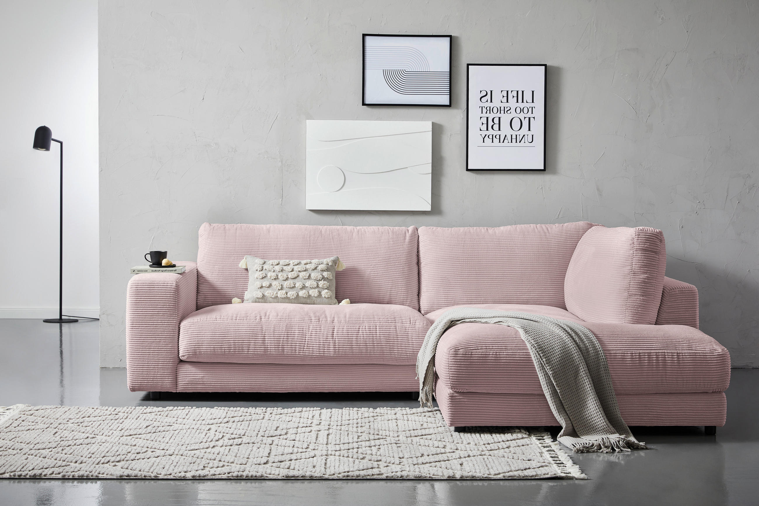 ECKSOFA Rosa Cord  - Schwarz/Rosa, Design, Kunststoff/Textil (265/224cm) - Hom`in