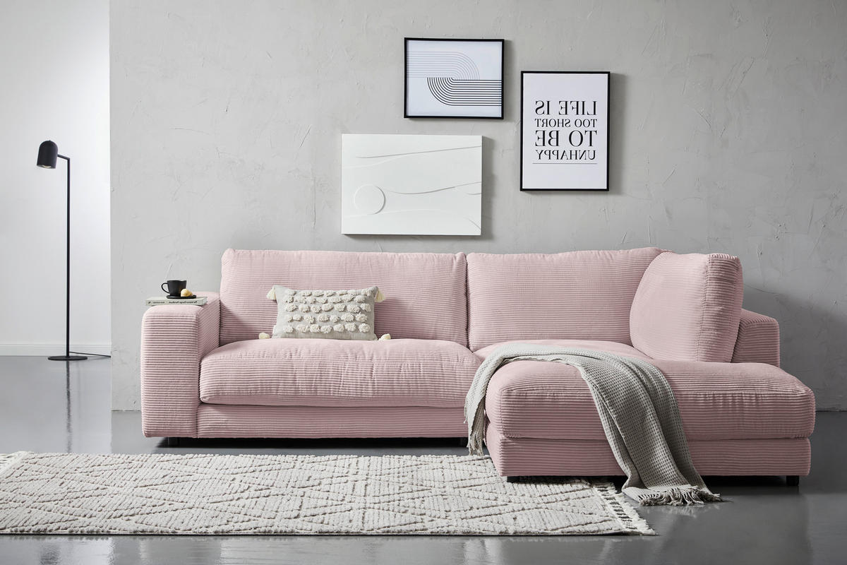 ECKSOFA Rosa Cord  - Schwarz/Rosa, Design, Kunststoff/Textil (265/224cm) - Hom`in