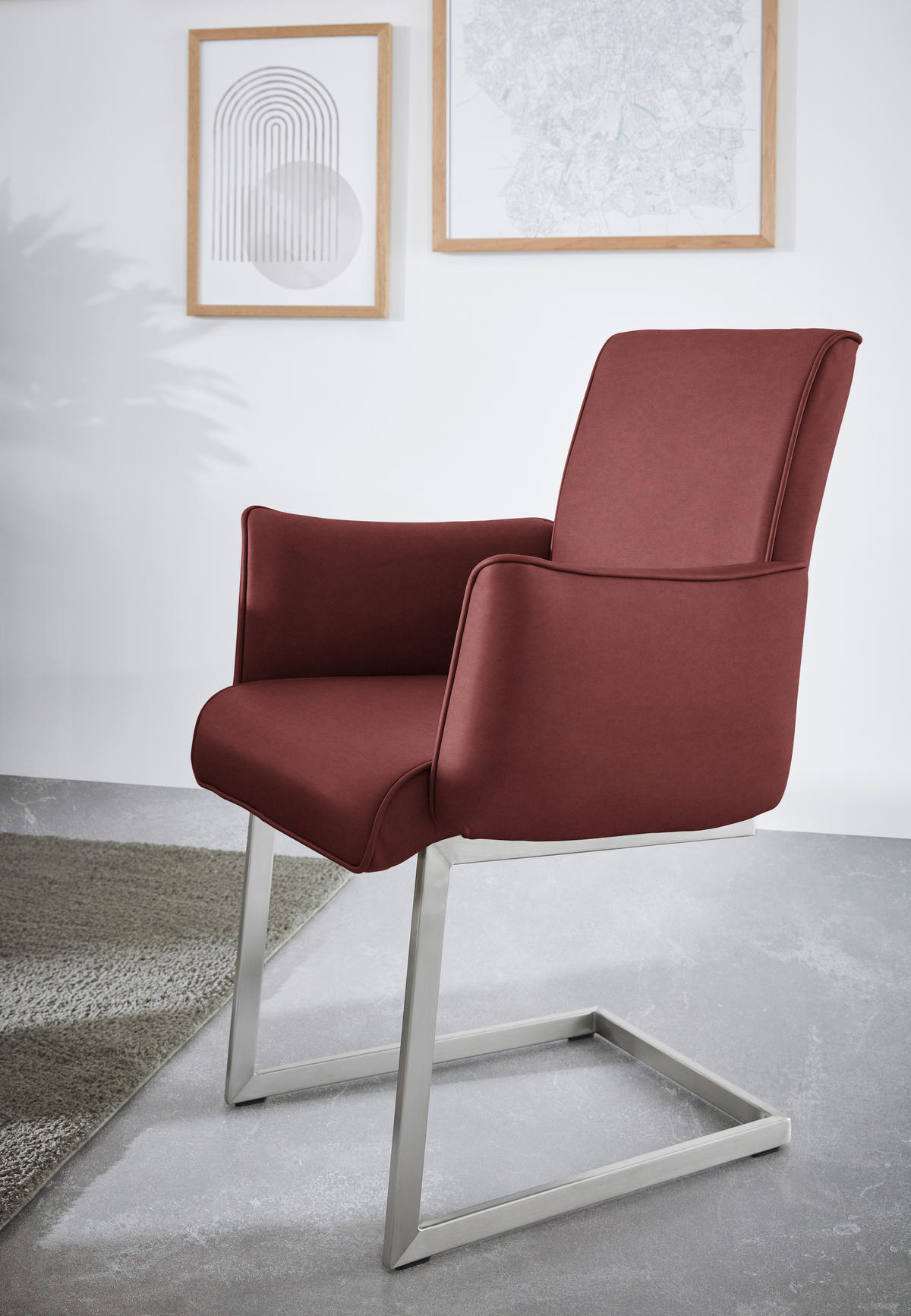 ARMLEHNSTUHL  in Stahl Mikrofaser  - Edelstahlfarben/Bordeaux, Design, Holzwerkstoff/Textil (63/91/60cm) - Dieter Knoll