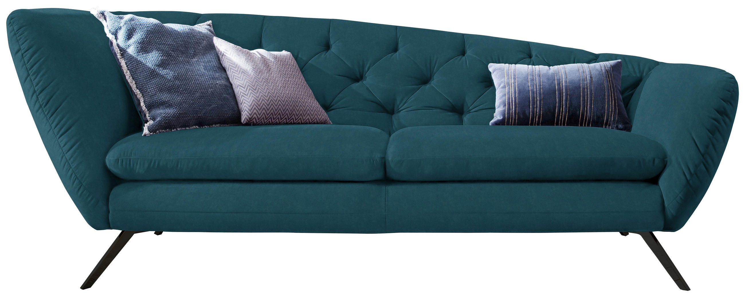 CHESTERFIELD-SOFA in Mikrofaser Petrol  - Petrol/Schwarz, Design, Textil/Metall (223/84/90cm) - Pure Home Lifestyle