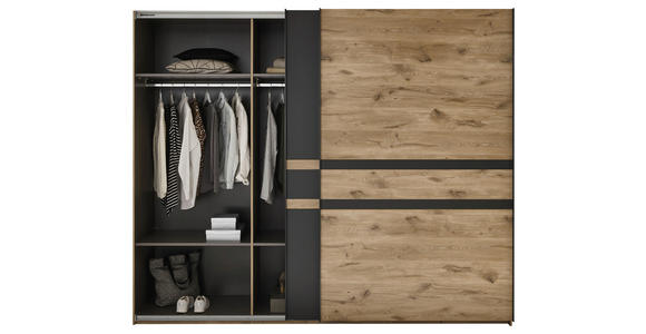 SCHWEBETÜRENSCHRANK  in Graphitfarben, Eichefarben  - Eichefarben/Graphitfarben, Design, Holzwerkstoff/Metall (270/228/60cm) - Xora