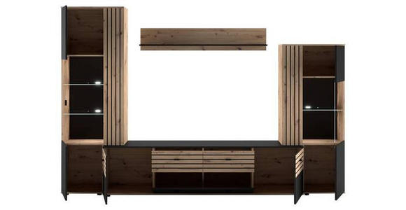 WOHNWAND  in Schwarz, Eiche Artisan  300/199,8/45 cm  - Schwarz/Eiche Artisan, KONVENTIONELL, Glas/Holzwerkstoff (300/199,8/45cm) - Carryhome