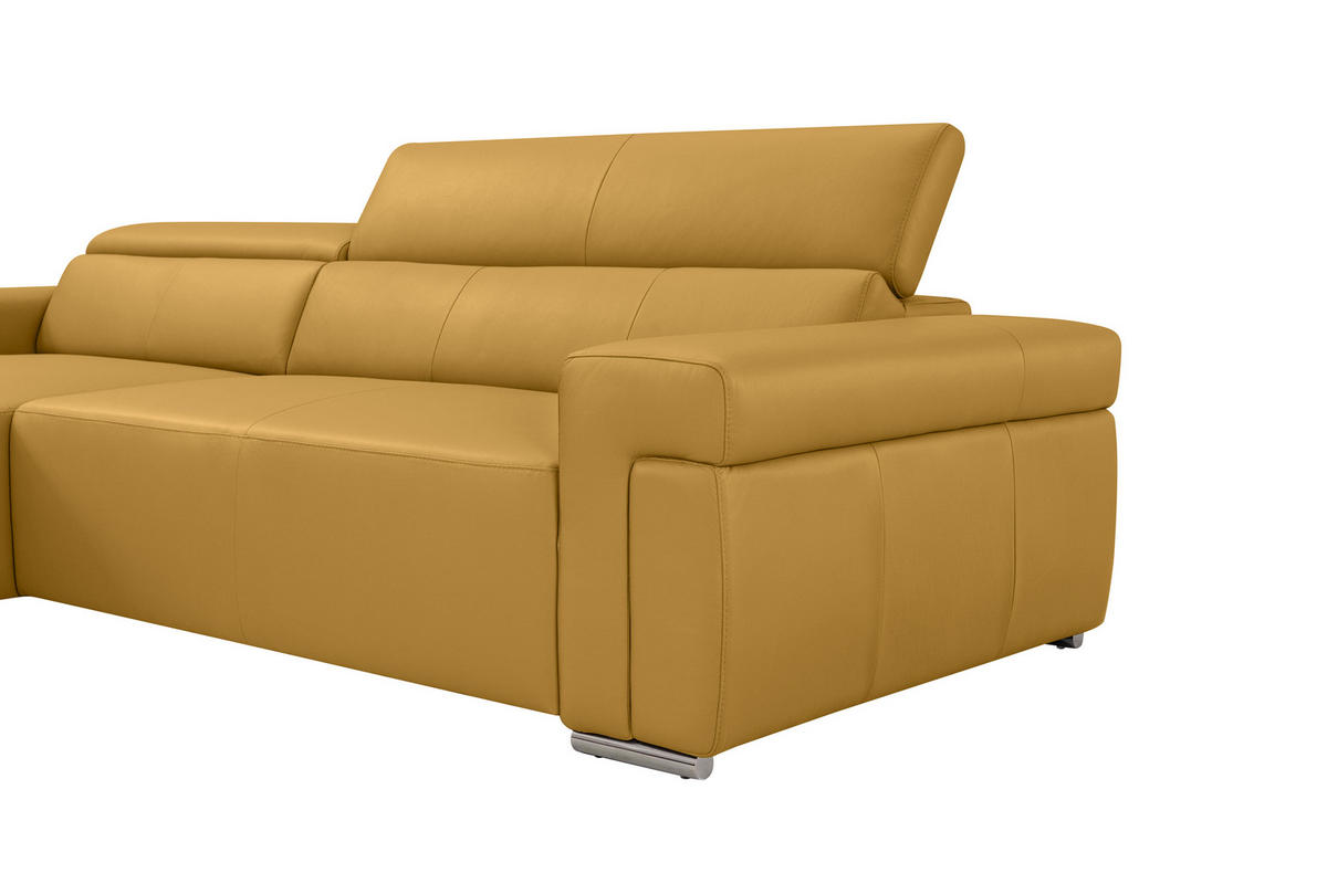 Ecksofa inkl. Funktion DUA Senfgelb Echtleder  - Chromfarben/Senfgelb, Design, Leder/Metall (170/293cm) - Novel