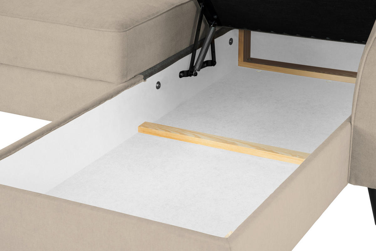 ECKSOFA in Velours Beige  - Beige/Schwarz, Konventionell, Holz/Textil (244/159cm) - Carryhome