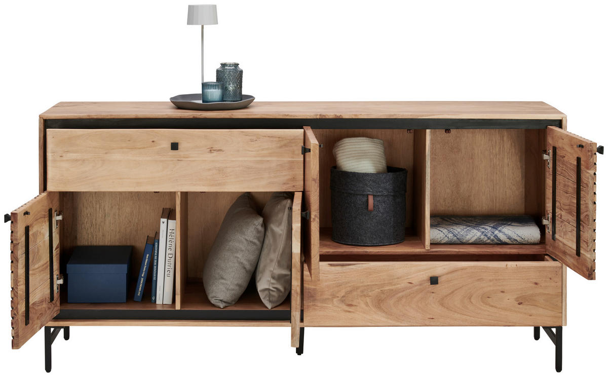 SIDEBOARD Schwarz, Akaziefarben  175/85/42 cm  - Schwarz/Akaziefarben, Design, Holz/Metall (175/85/42cm) - Ambia Home