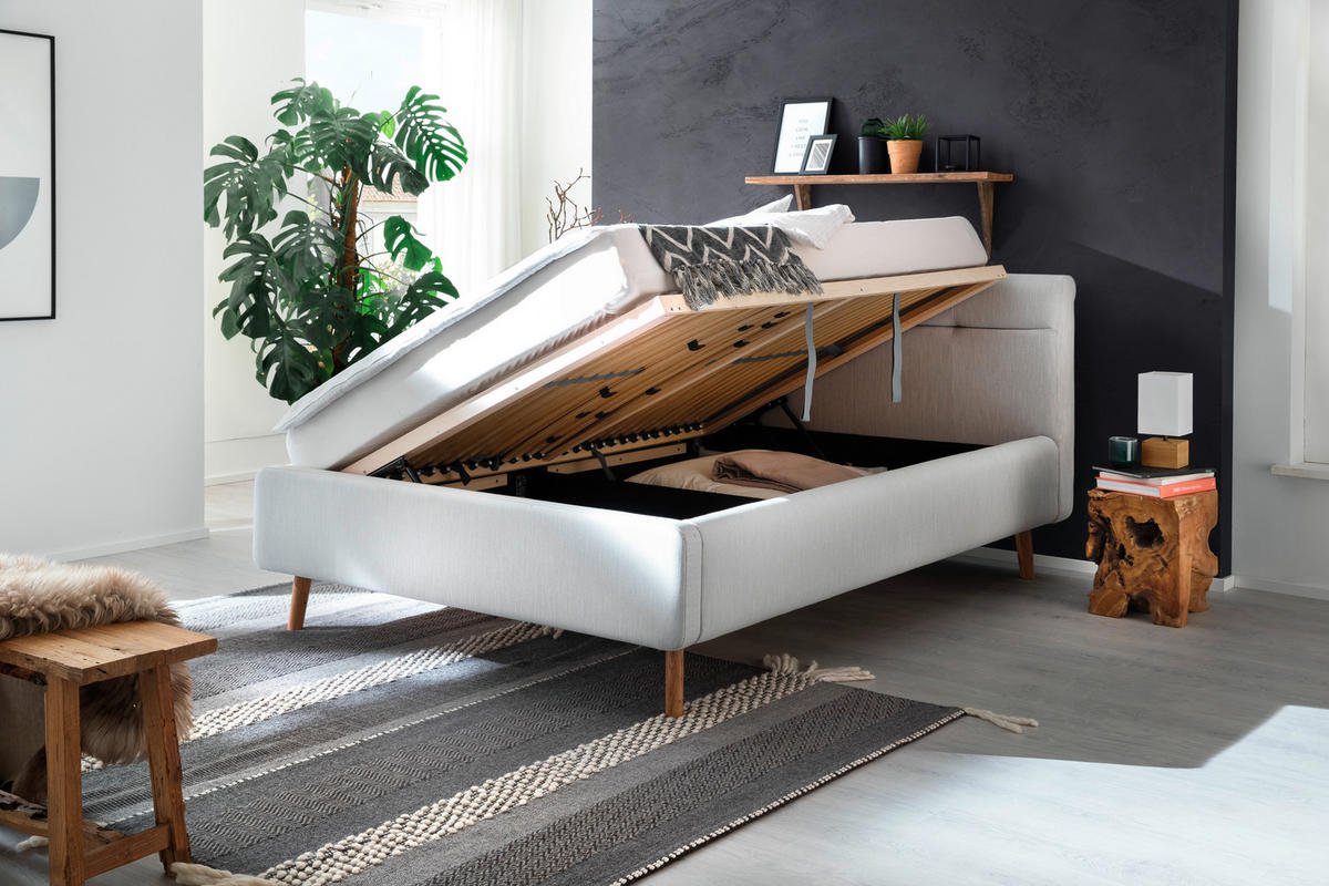 POLSTERBETT 140/200 cm  in Hellgrau  - Eichefarben/Birkefarben, Konventionell, Holz/Textil (140/200cm) - Boxxx