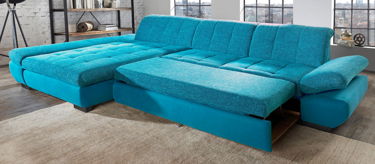 ECKSOFA Türkis Mikrofaser  - Türkis/Schwarz, Design, Textil/Metall (204/341cm) - Xora