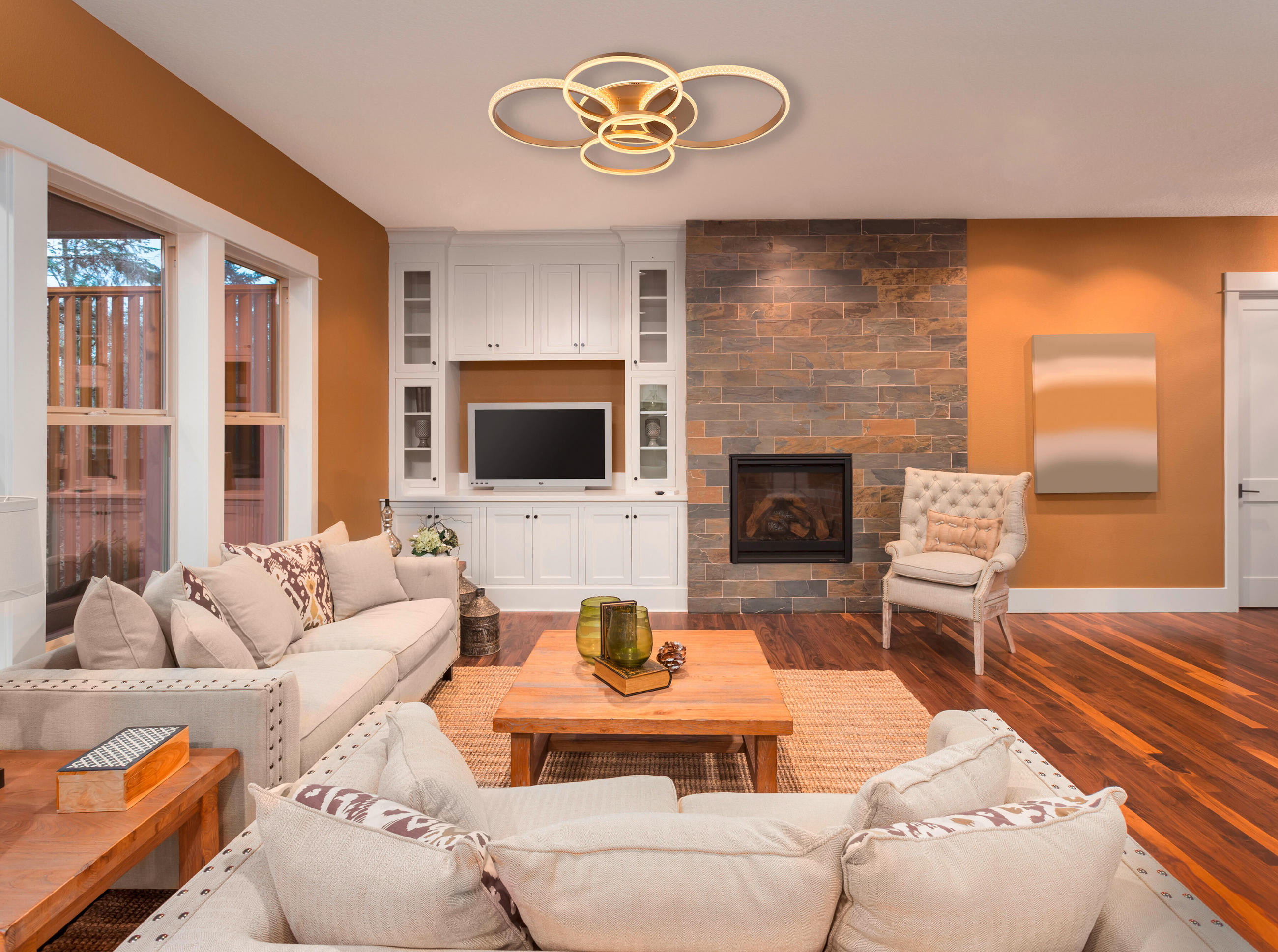 Thumbnail - Globo Led-Deckenleuchte Lorelei, Klar, Champagner, Metall, Kunststoff, 88x12x110 cm, CE, Lampen & Leuchten, Innenbeleuch...