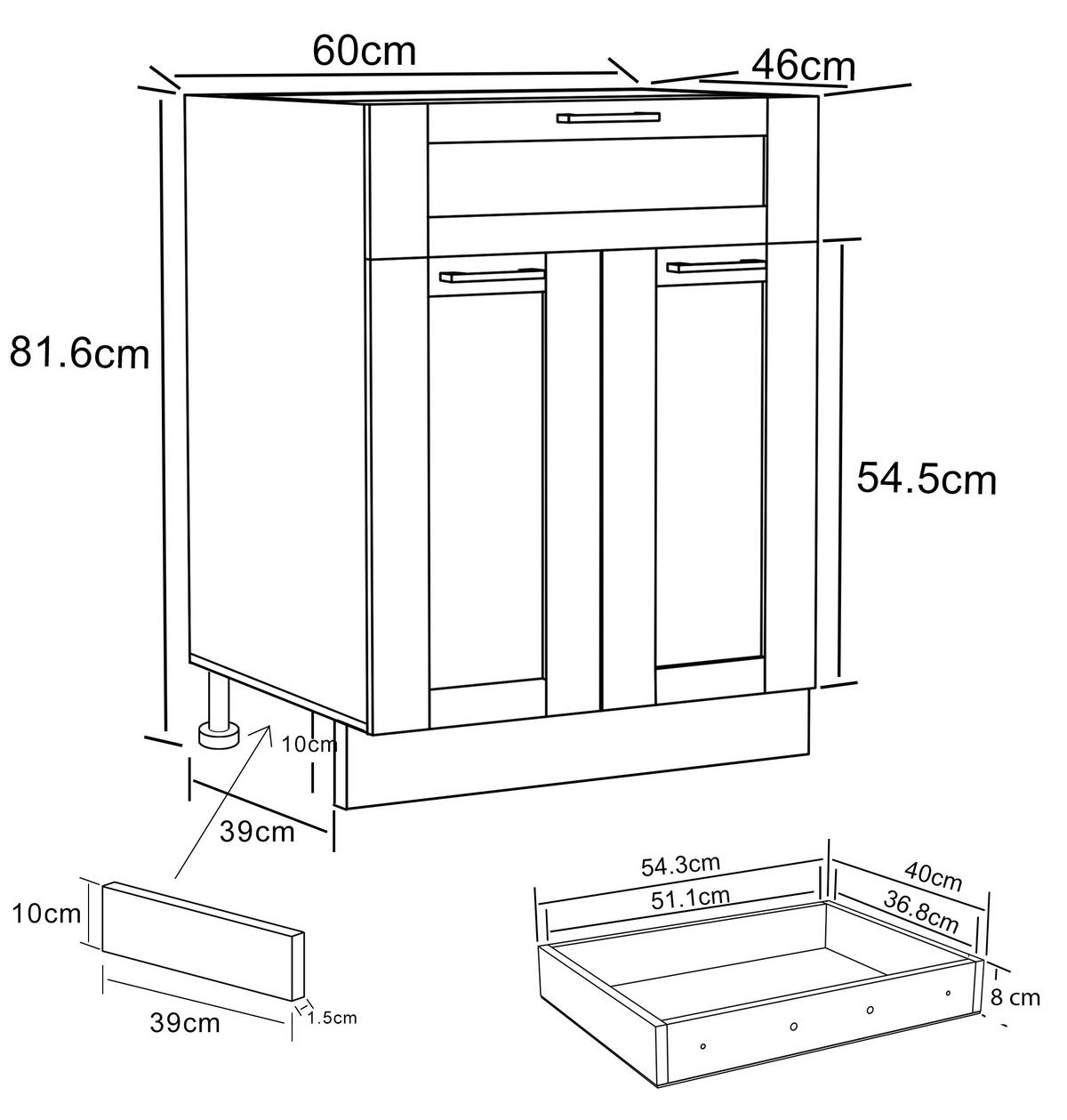 KÜCHENUNTERSCHRANK 60/82/46 cm  in Anthrazit, Weiss  - Weiss/Anthrazit, Trend, Holzwerkstoff/Kunststoff (60/82/46cm) - MID.YOU