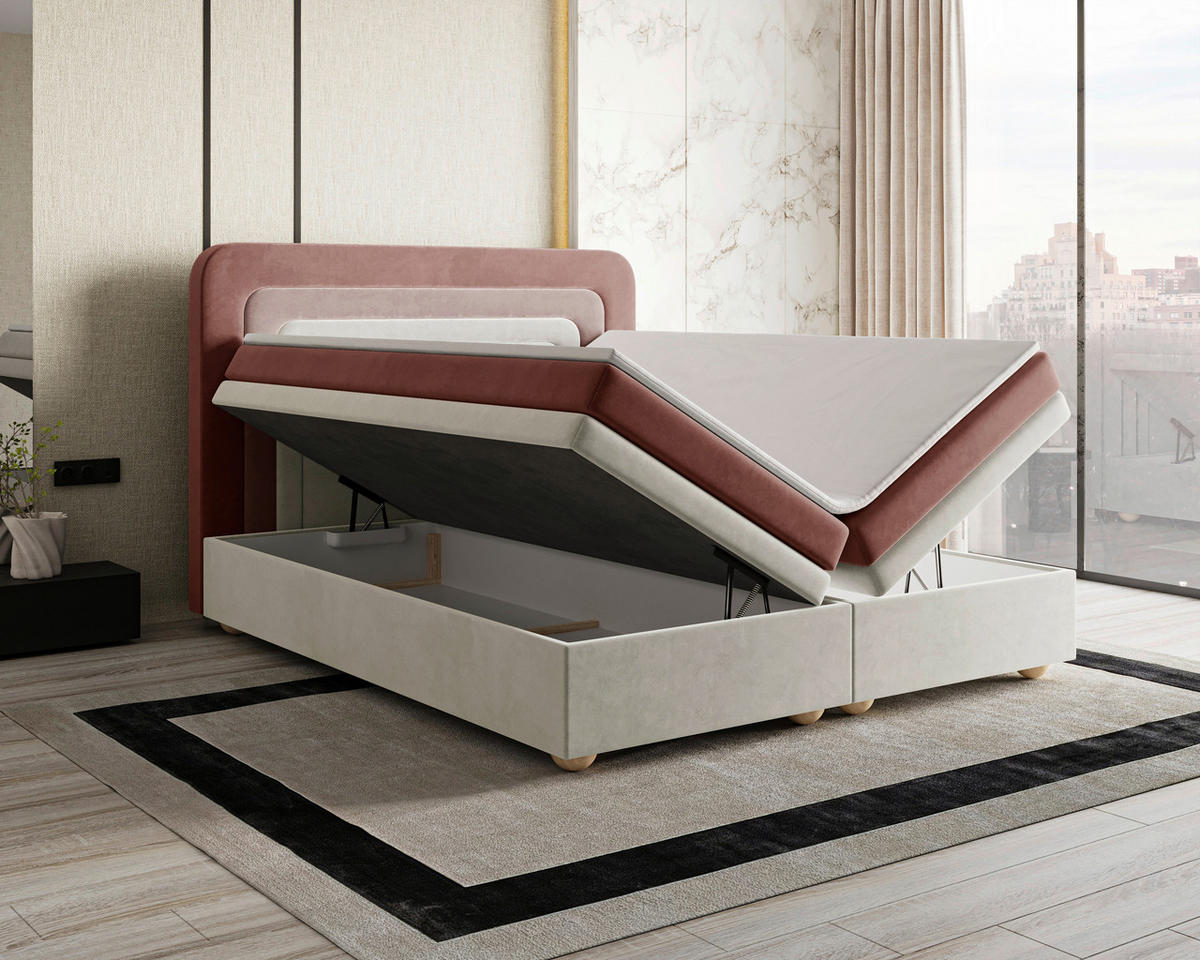 BOXBETT 140/200 cm  in Creme, Rosa, Beere  - Beere/Creme, MODERN, Holz/Kunststoff (140/200cm) - MID.YOU