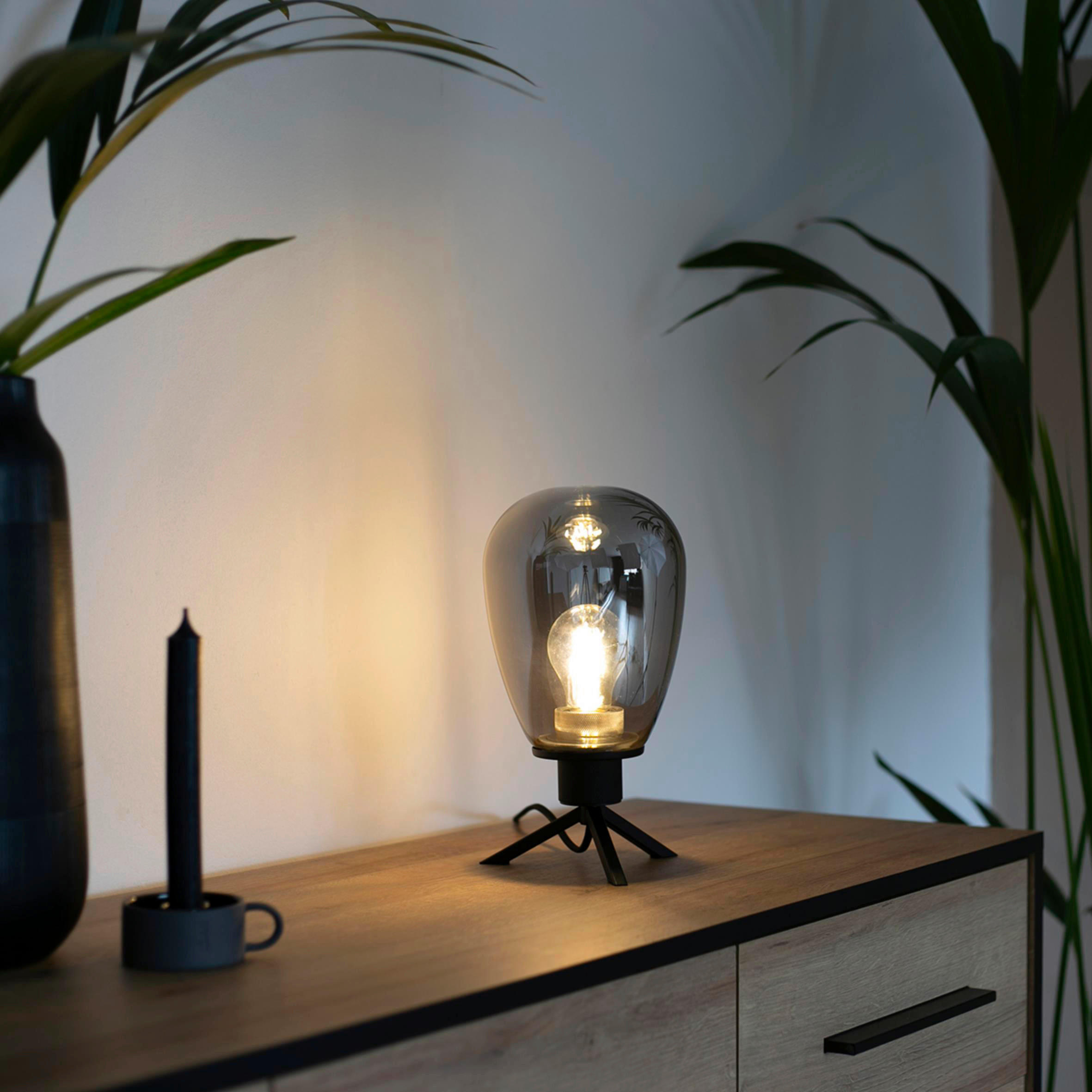 TISCHLEUCHTE 15/28/15 cm   - Schwarz, Trend, Glas/Metall (15/28/15cm)