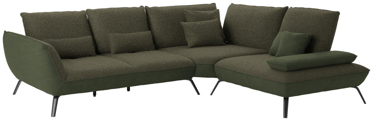 ECKSOFA in Flachgewebe Dunkelgrün  - Dunkelgrün/Schwarz, Design, Textil/Metall (310/250cm) - Moderano