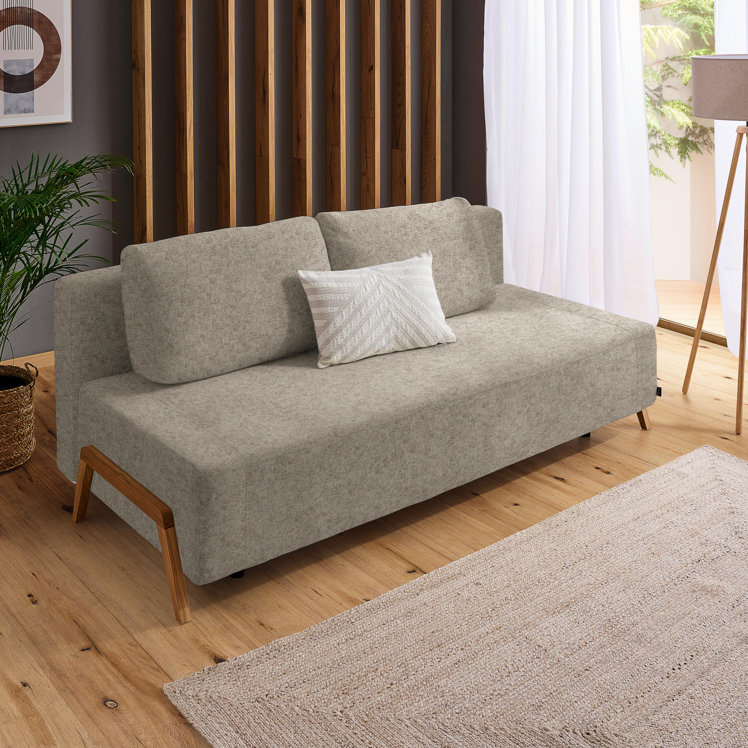 SCHLAFSOFA Struktur Greige  - Greige/Naturfarben, Design, Holz/Textil (211/88/102cm) - Niels Andersson
