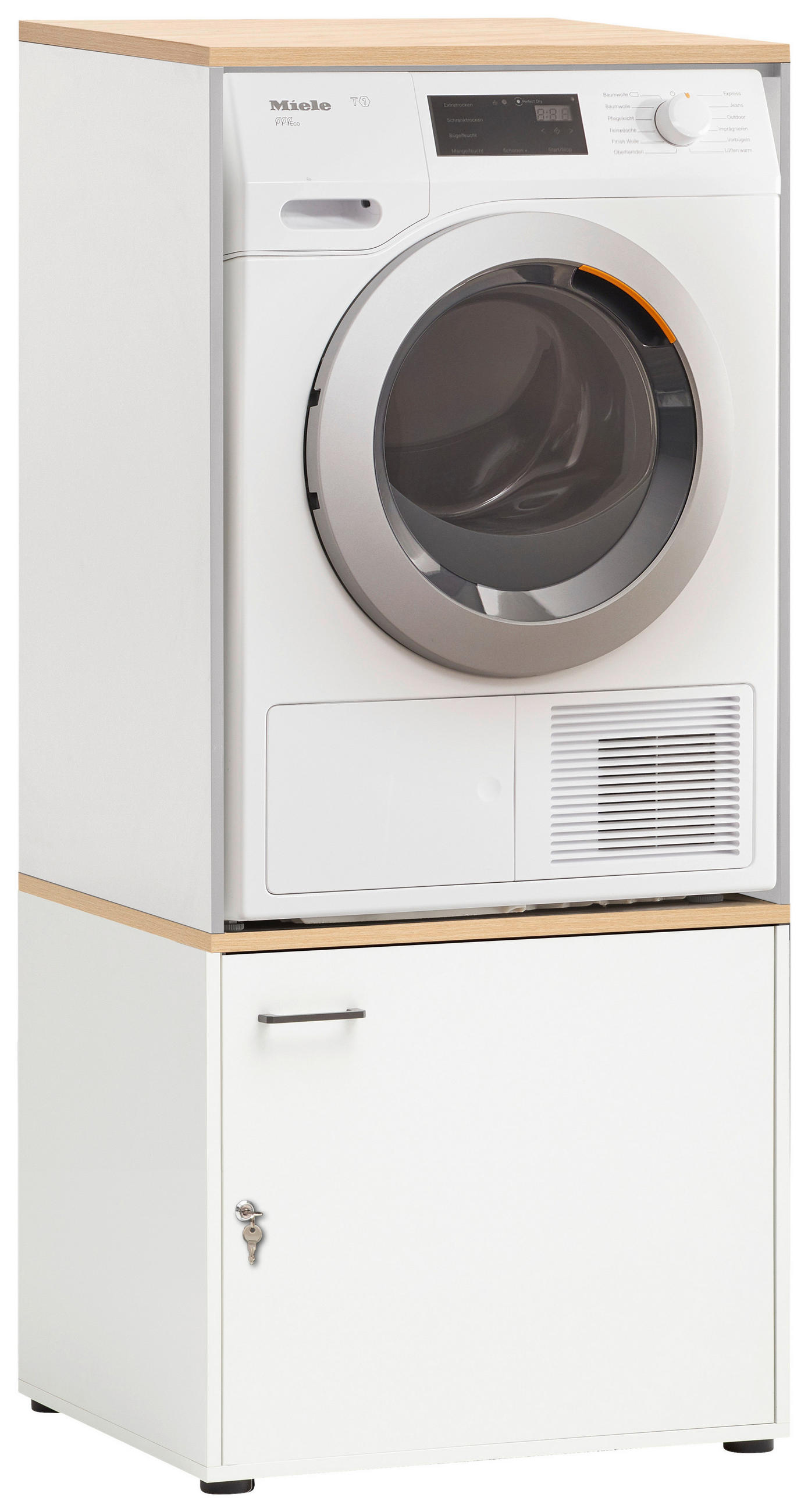 WASCHMASCHINENSCHRANK 67,1/154,7/60 cm  in Weiß, Eichefarben  - Chromfarben/Eichefarben, MODERN, Holzwerkstoff/Kunststoff (67,1/154,7/60cm) - MID.YOU