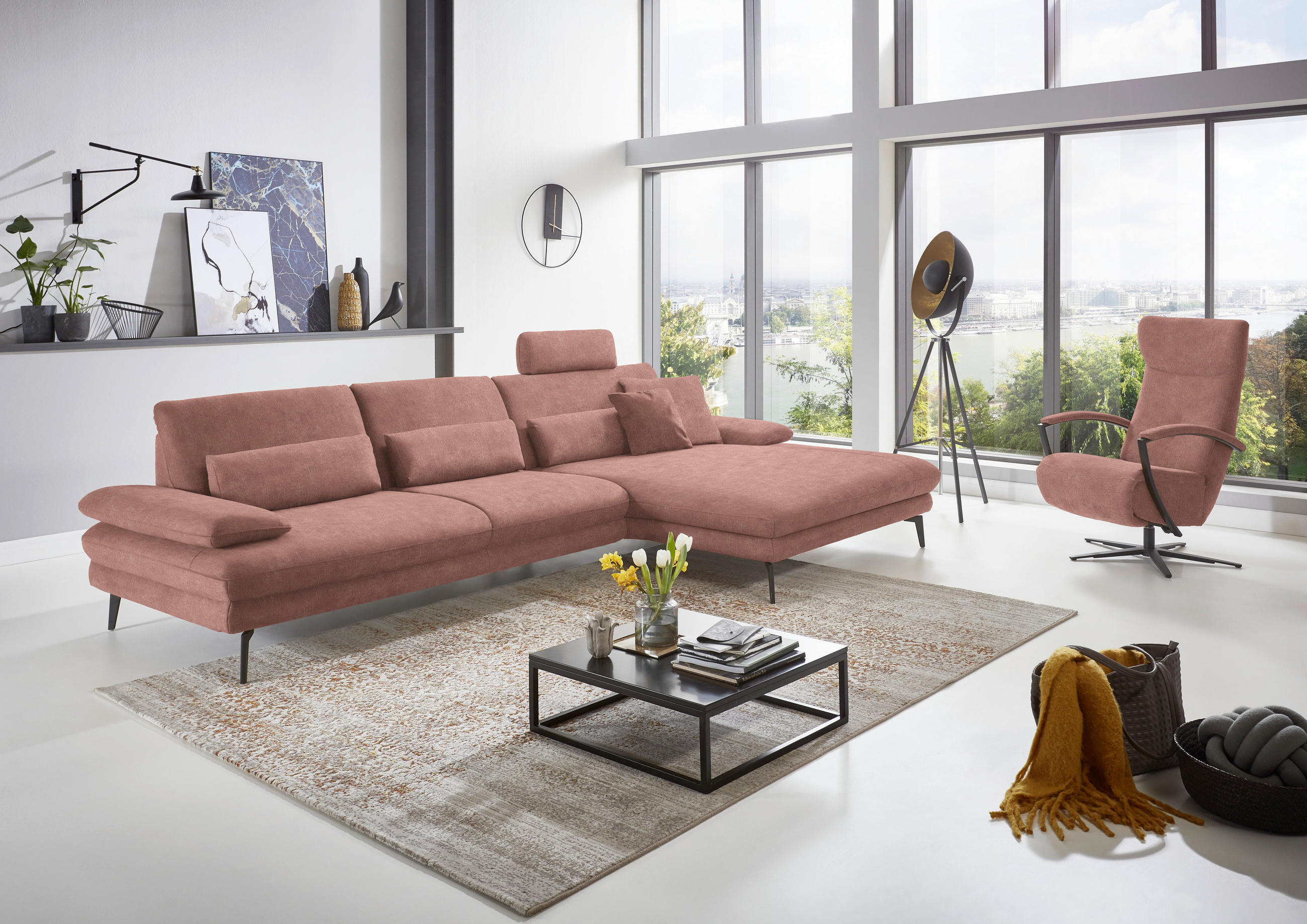 ECKSOFA in Velours Flieder  - Flieder/Schwarz, Design, Textil/Metall (310/180cm) - Dieter Knoll