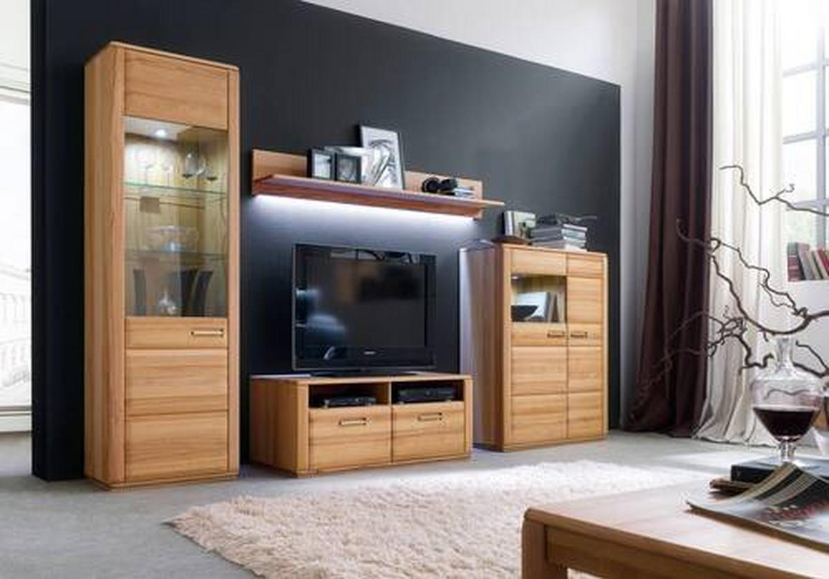 WOHNWAND La Paz  in Kernbuche  319/209/51 cm  - Silberfarben/Buchefarben, Design, Glas/Holz (319/209/51cm) - Livetastic