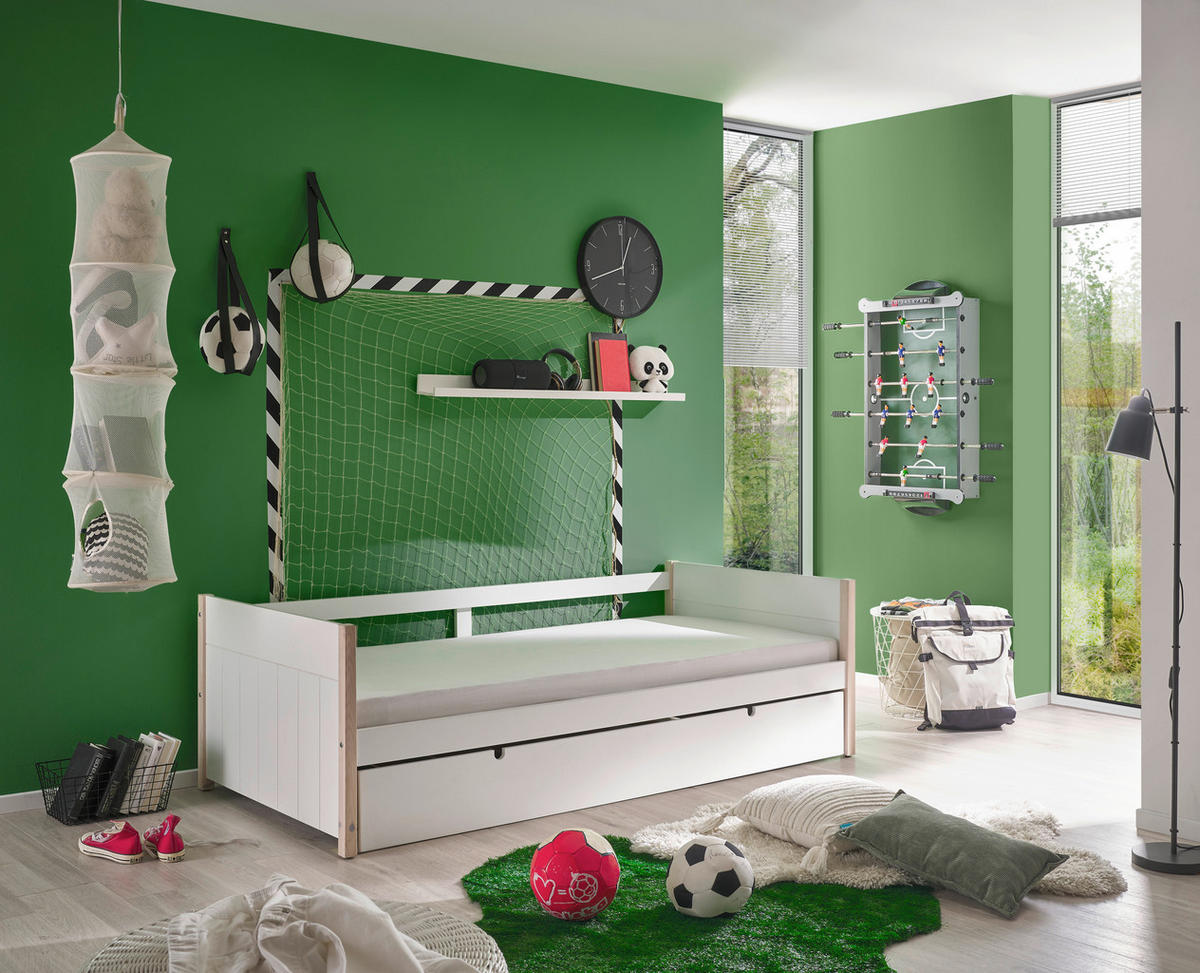 AUSZIEHBETT 90-180/200 cm  in Weiß, Kieferfarben  - Naturfarben/Weiß, KONVENTIONELL, Holz/Holzwerkstoff (90-180/200cm) - Xora