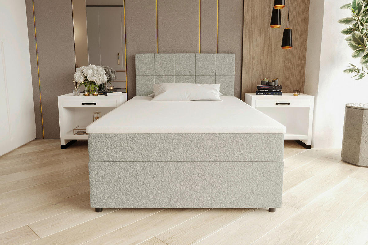 BOXBETT 120/200 cm,  in Hellgrau, Matratze, Topper, Bettschublade, H3 = fest  - Hellgrau/Schwarz, KONVENTIONELL, Kunststoff/Textil (120/200cm) - Boxxx