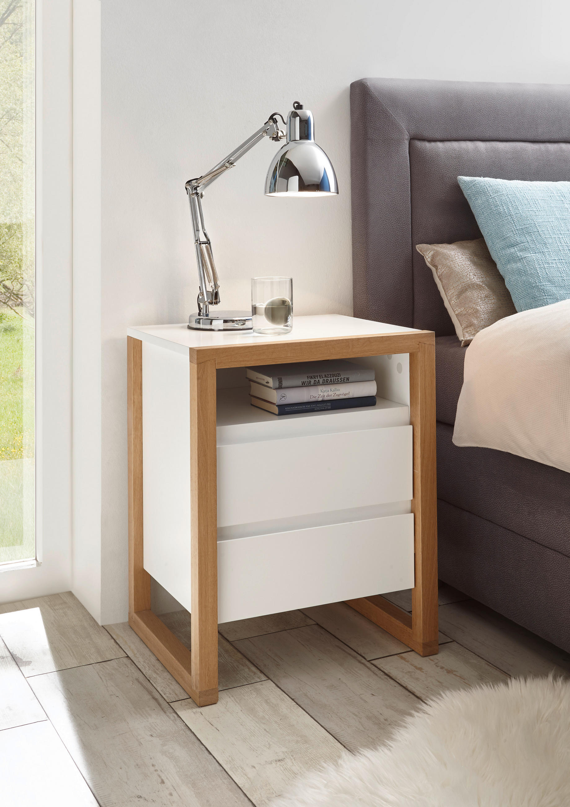 NACHTSCHRANK 48/60/40 cm Eiche massiv  - Eichefarben/Weiß, Basics, Holz/Holzwerkstoff (48/60/40cm)