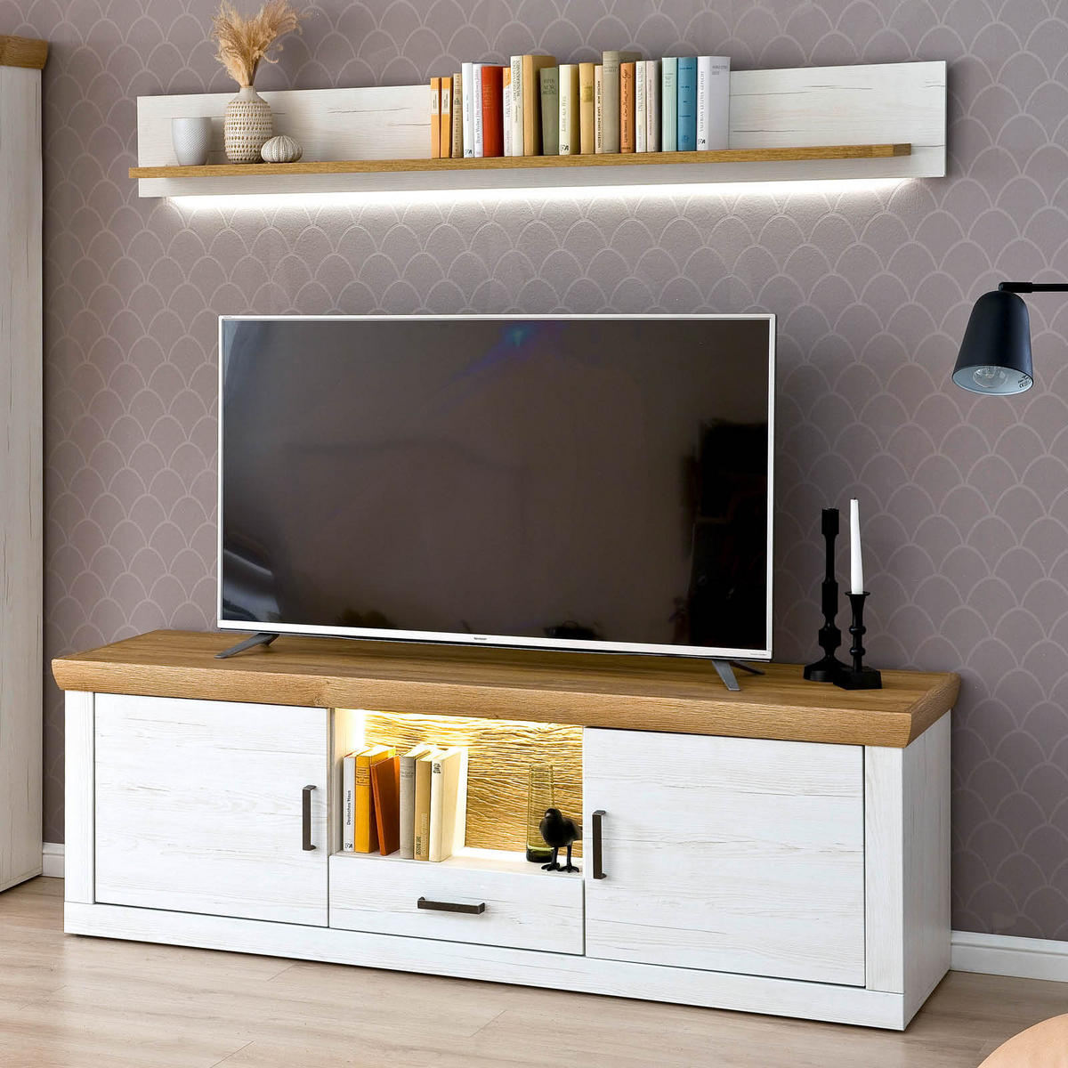 HYLLKOMBINATION  i ekfärgad, pinjefärg  297/205/50 cm  - grafitfärgad/svart, Design, metall/trämaterial (297/205/50cm) - MID.YOU