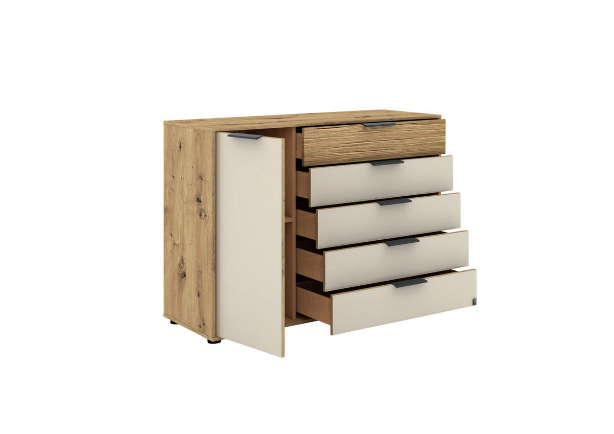 KOMMODE SAN FRANCISCO, 120/86/43 cm, 4 Schublade(n)  - Eiche Bianco/Schieferfarben, Design, Glas/Holzwerkstoff (120/86/43cm) - Musterring