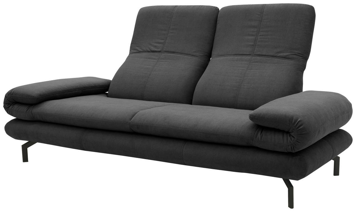 2,5-SITZER mit Funktionen Webstoff Dunkelgrau  - Dunkelgrau/Schwarz, Design, Textil/Metall (224 (284)/83 (110)/98cm) - LOOKS by W.Joop