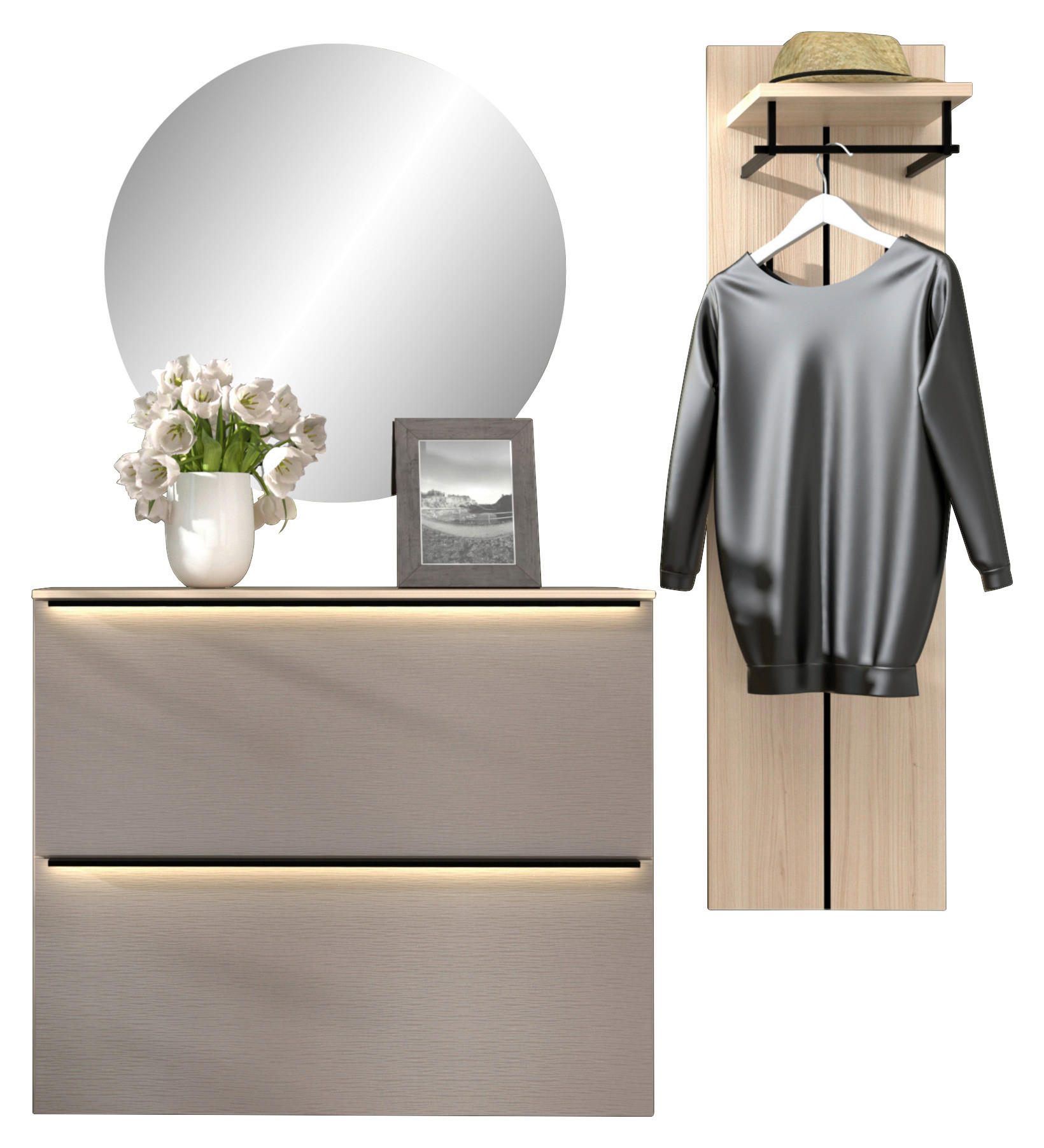 GARDEROBE 3-teilig  in 157/195/37 cm  - Eichefarben/Grau, Design, Glas/Holzwerkstoff (157/195/37cm) - Voleo