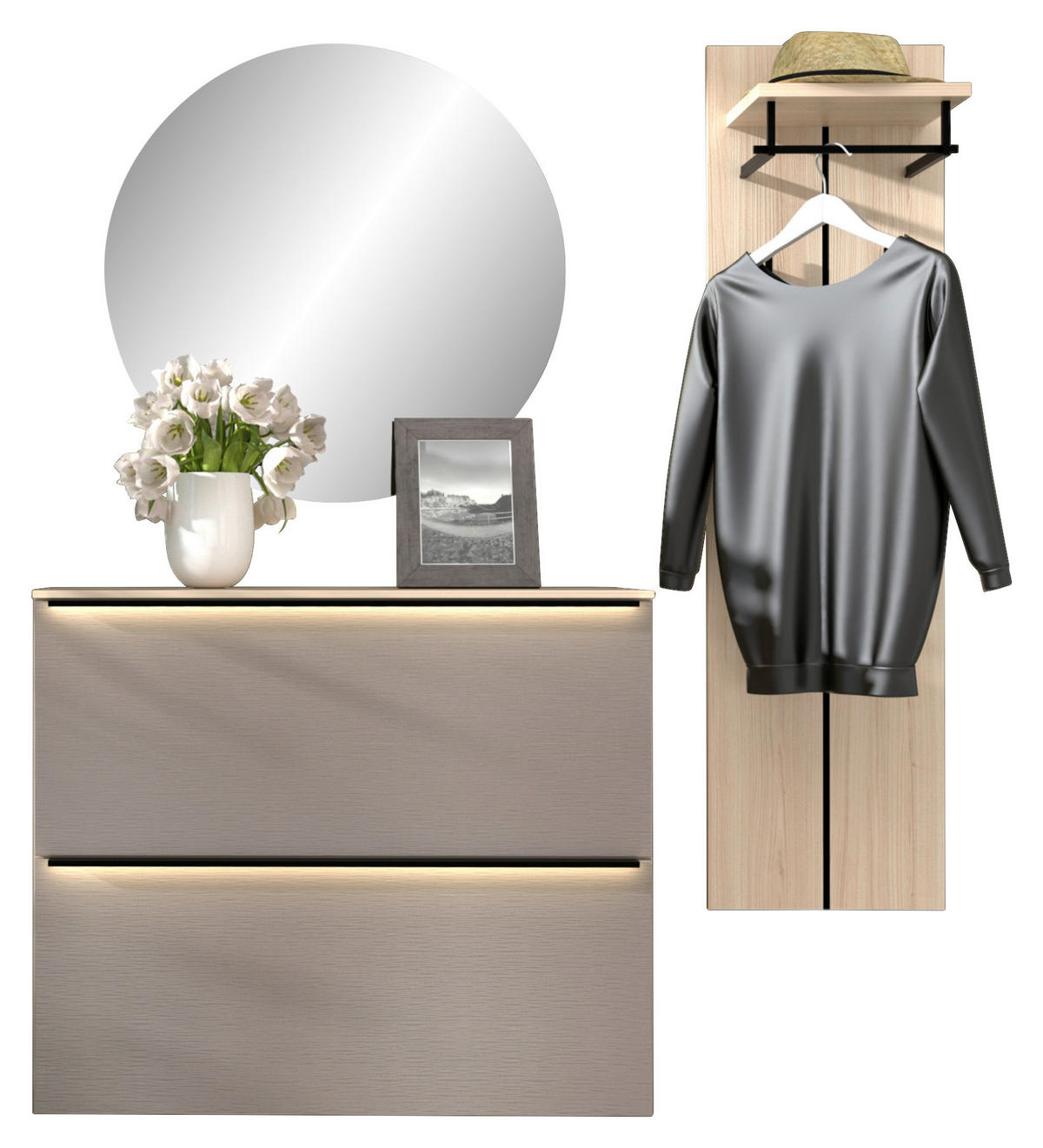 GARDEROBE 3-teilig  in 157/195/37 cm  - Eichefarben/Grau, Design, Glas/Holzwerkstoff (157/195/37cm) - Voleo