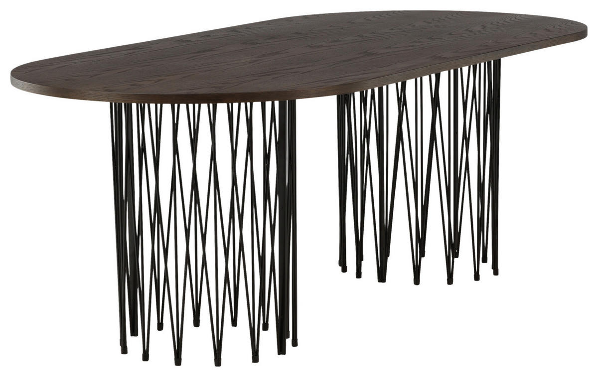 ESSTISCH furniert oval Schwarz, Dunkelbraun  - Dunkelbraun/Schwarz, Design, Holz/Metall (220/100/74cm) - Livetastic
