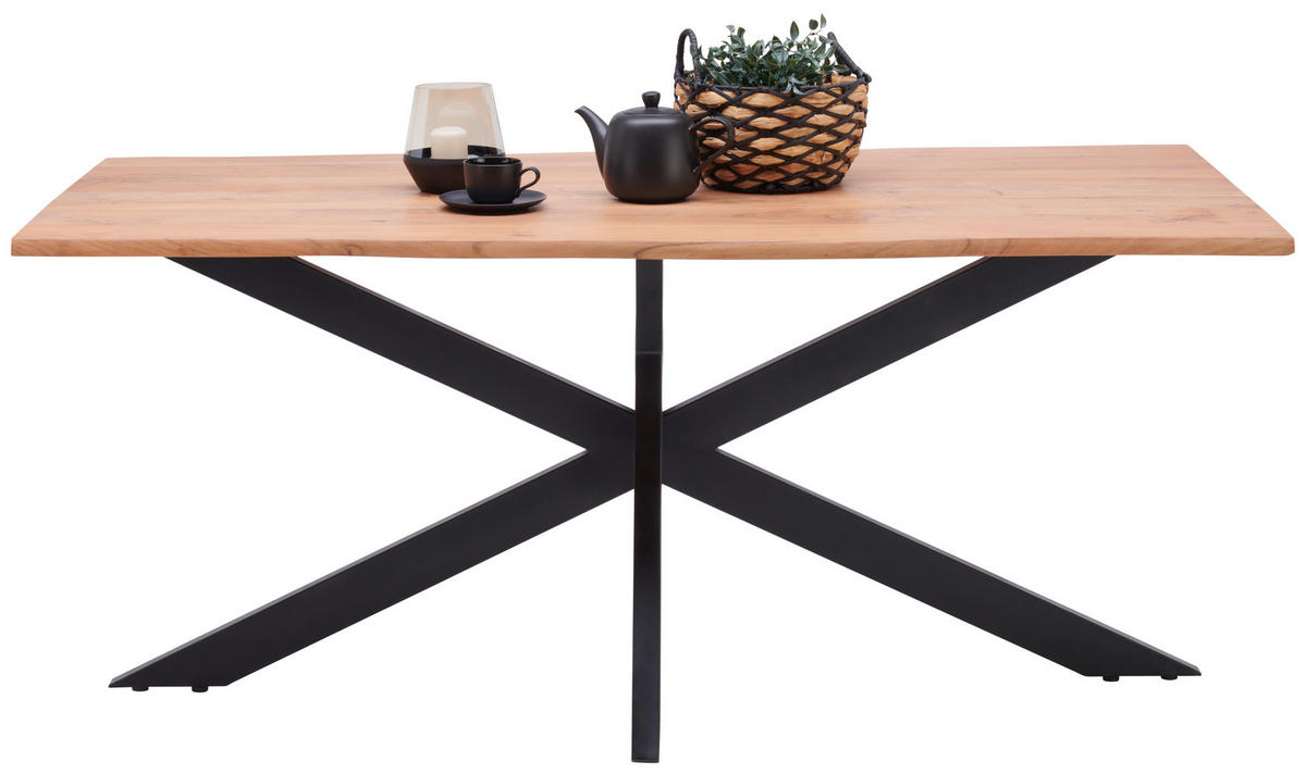 ESSTISCH Akazie Hartholz rechteckig Schwarz, Akaziefarben  - Schwarz/Akaziefarben, MODERN, Holz/Metall (180/90/77cm) - Livetastic
