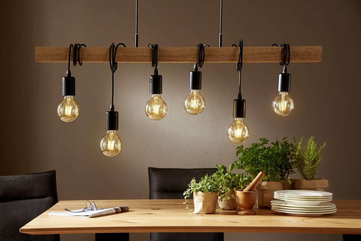HÄNGELEUCHTE   100 cm  - Schwarz/Braun, Lifestyle, Holz/Metall (100cm) - Marama