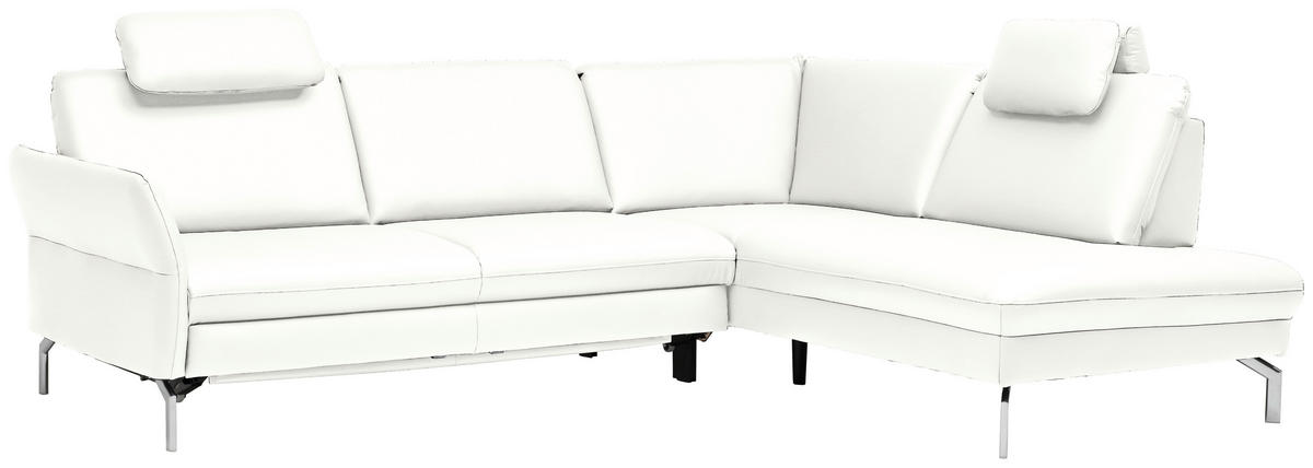 ECKSOFA in Echtleder Weiss  - Weiss/Alufarben, Konventionell, Leder/Metall (284/220cm) - Beldomo Premium