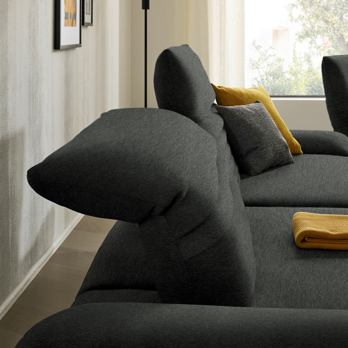 ECKSOFA  in Teddystoff Anthrazit  170-195/280 cm  - Anthrazit/Schwarz, Design, Textil/Metall (170-195/280cm) - Dieter Knoll