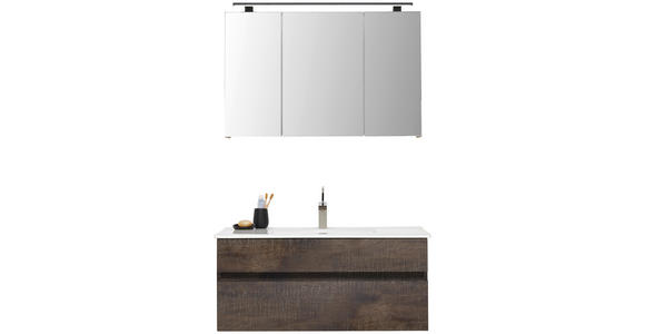 BADEZIMMER 3-teilig in 102 cm - Eiche grau/Weiß, Design, Glas/Keramik (102cm) - Novel