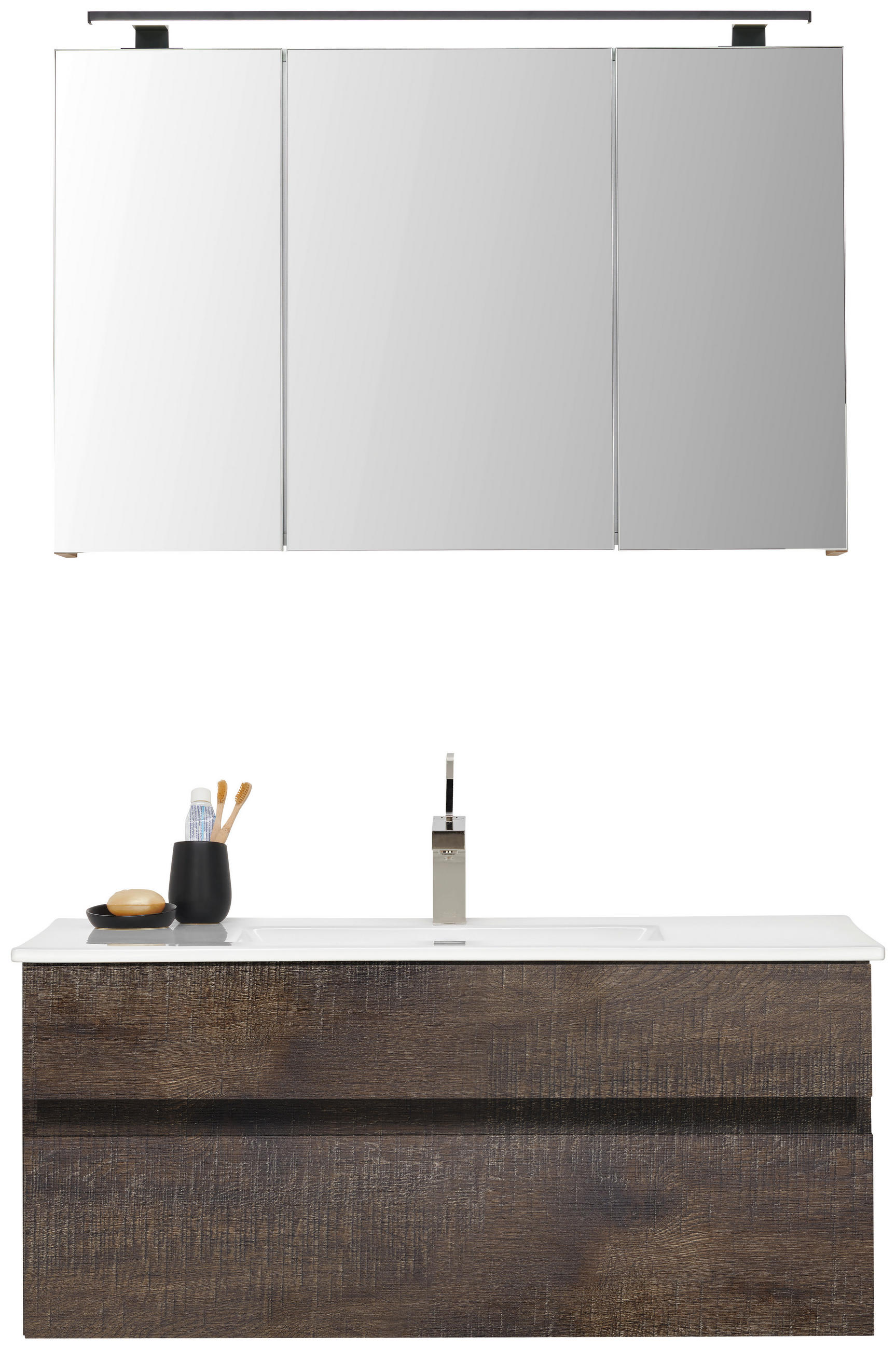 BADEZIMMER 3-teilig  in 102 cm  - Eiche grau/Weiß, Design, Glas/Keramik (102cm) - Novel