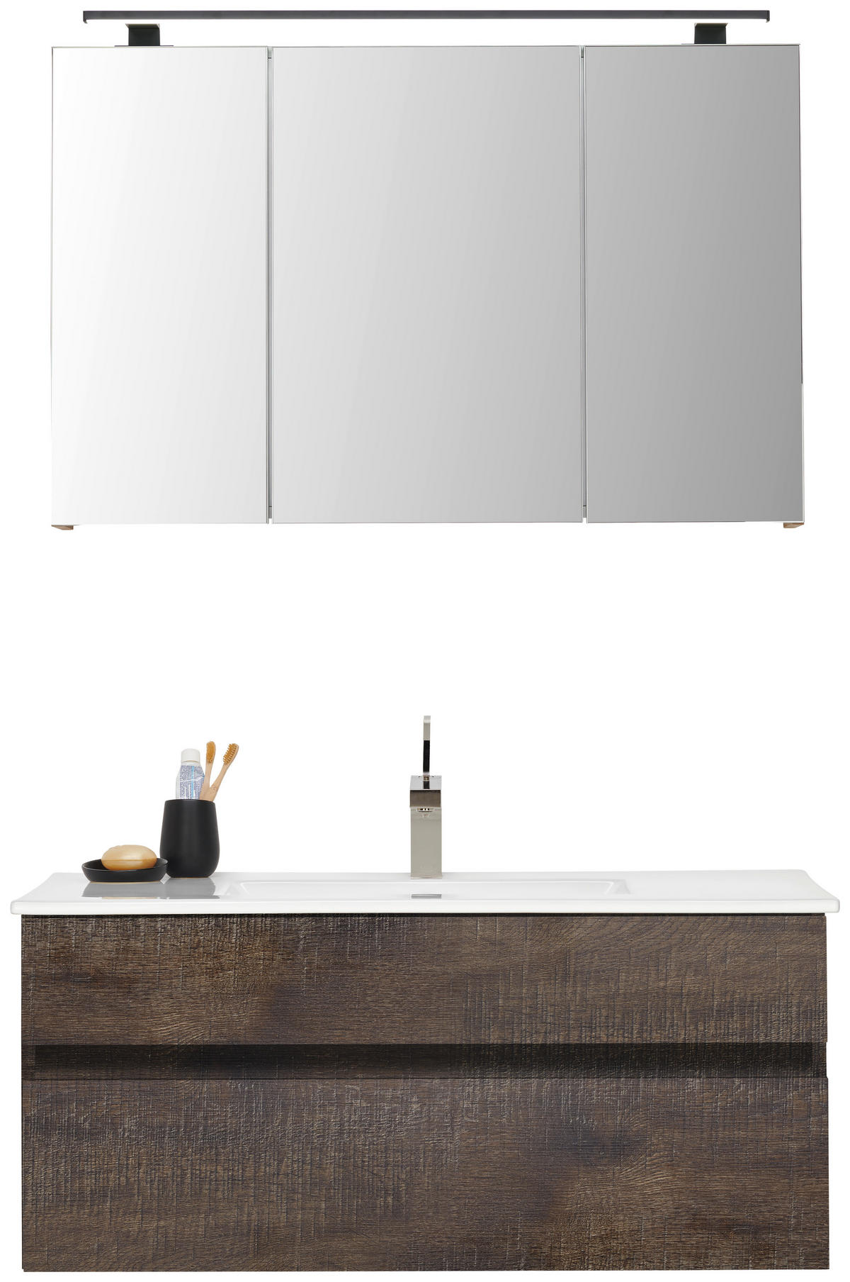 BADEZIMMER 3-teilig  in 102 cm  - Eiche grau/Weiß, Design, Glas/Keramik (102cm) - Novel