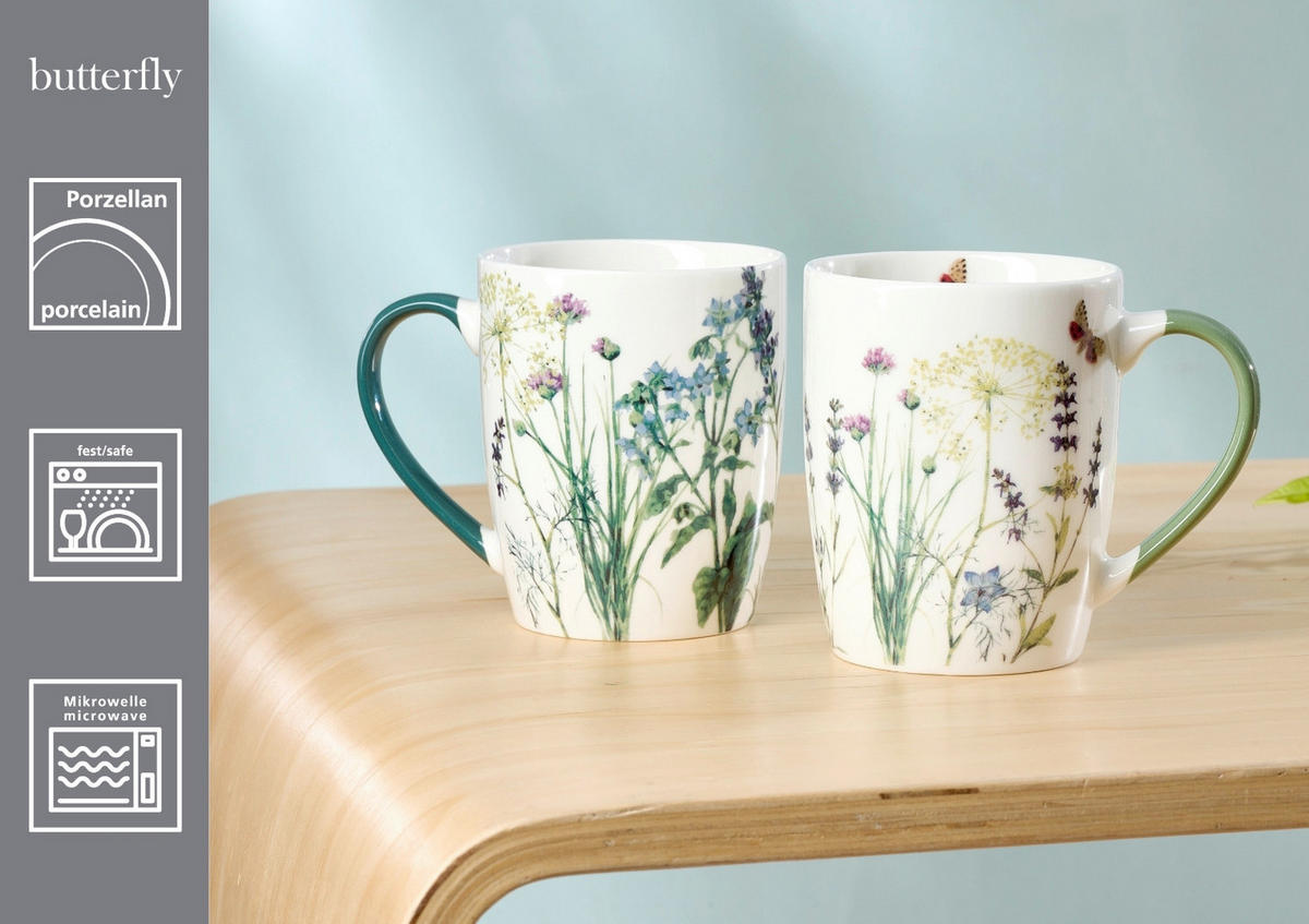 KAFFEEBECHER Butterfly  360 ml   - Weiß/Grün, KONVENTIONELL, Keramik (12,5/8,5/10,5cm) - Ritzenhoff Breker