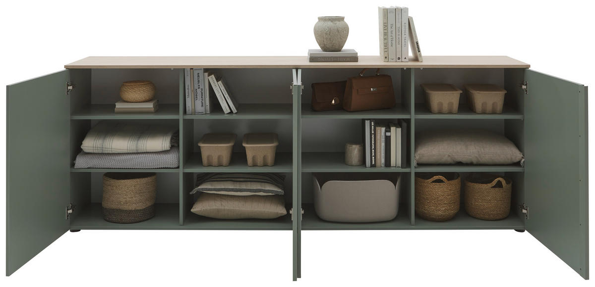 SIDEBOARD  in 240,1/89/43 cm  - Eichefarben/Schwarz, Design, Holzwerkstoff/Kunststoff (240,1/89/43cm) - Voleo