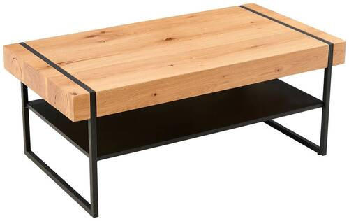 COUCHTISCH Eiche furniert, massiv rechteckig Naturfarben, Schwarz  - Schwarz/Naturfarben, Design, Holz/Metall (110/45/59cm) - Livetastic